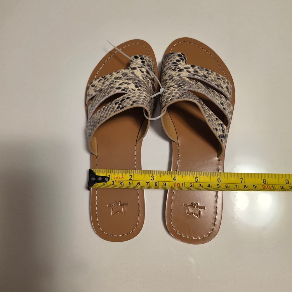 Marc Fisher Snakeskin Print Toe Loop Slide Sandals Brown Beige Size 7.5M - Picture 6 of 7